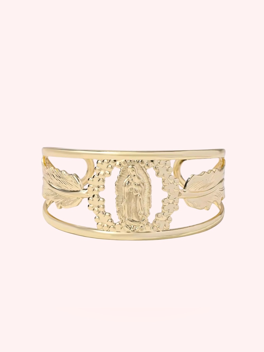 Virgin Mary Gold Plated Religious Open Cuff Bracelet